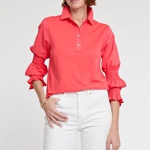 Hinson Wu Marissa Bracelet Sleeve Top Coral Long Sleeve Shirt size Large